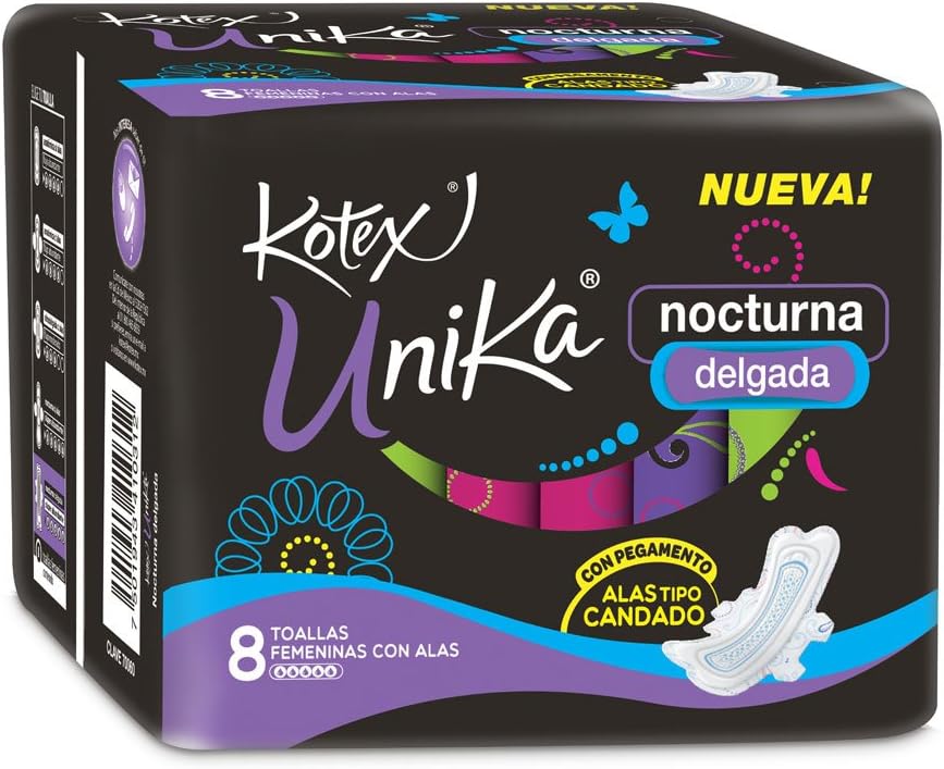 Kotex Unika Toallas Femeninas Nocturna Delgada con Alas, 8 Piezas : Amazon.com.mx: Salud y ...